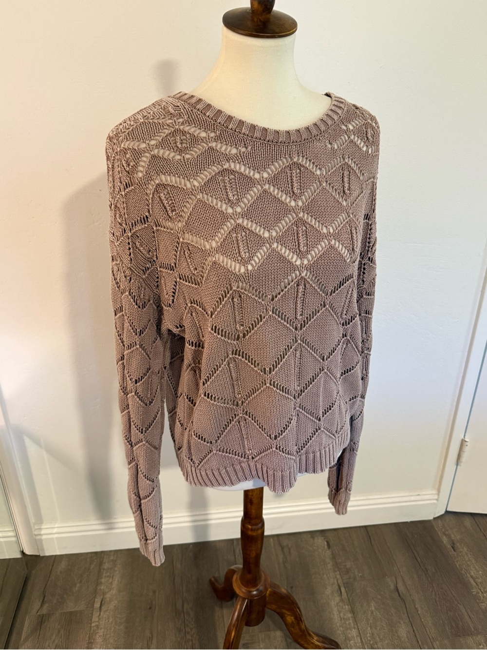 Z Supply Open-Knit Crewneck Sweater in Mauve Taupe